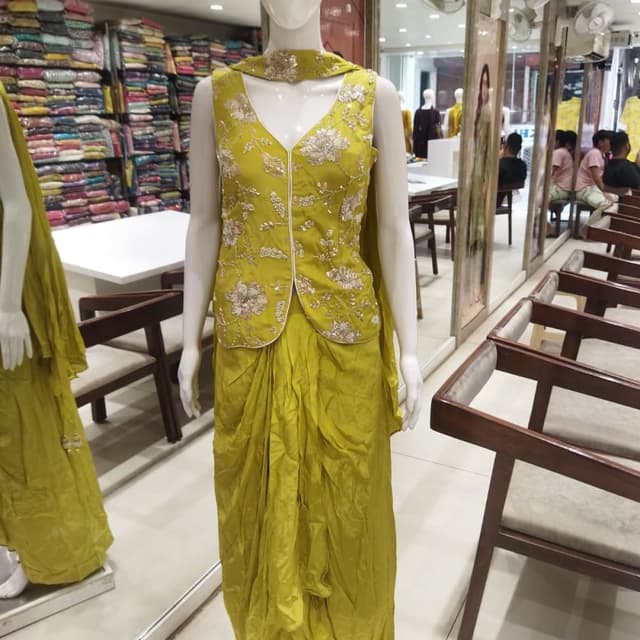 Green and Gold Draped Kurta Set