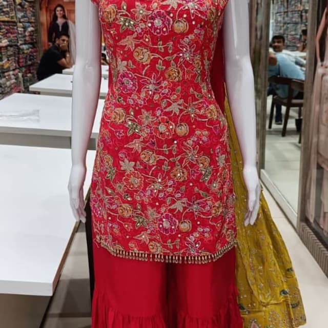 Red, Gold, Green Sharara Suit