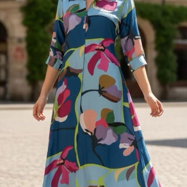 Teal, light blue, pink, purple, and brown Dress