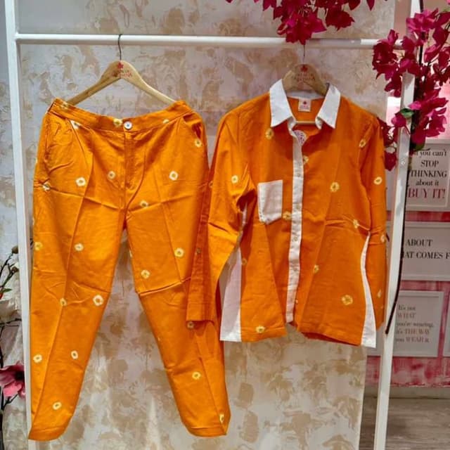 Orange and White Shirt and Pants Set