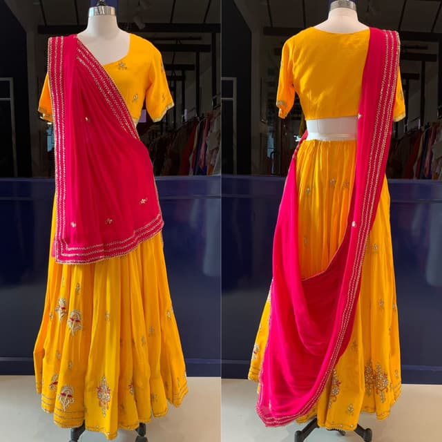 Yellow and Fuchsia Lehenga Choli
