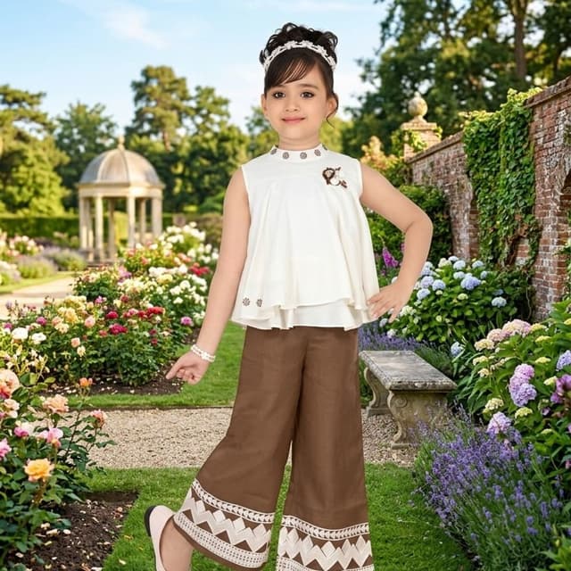 White and Brown Top and Palazzo
