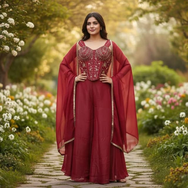 Red, Gold Jumpsuit with Cape