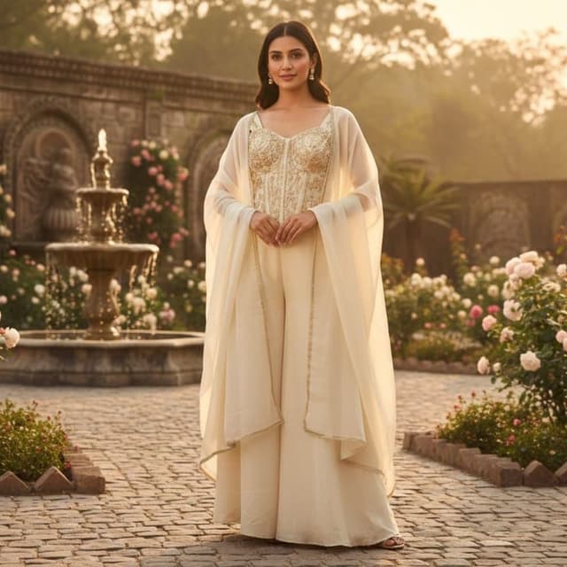 Ivory and Gold Palazzo Suit Set