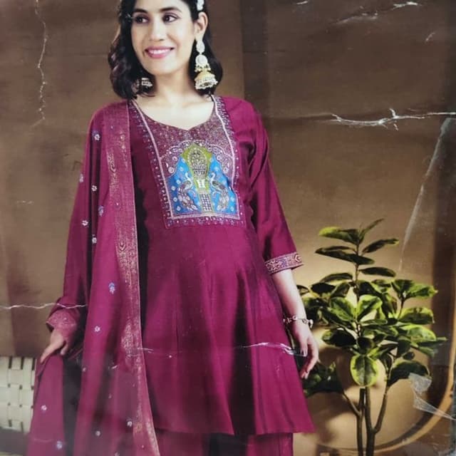 Maroon, Gold, Blue, Green Kurta with Palazzo and Dupatta