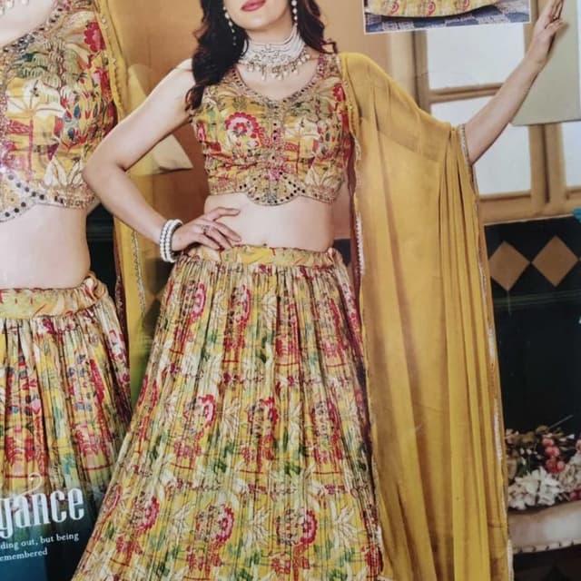 Yellow, Red, Green, and hints of brown Lehenga Choli