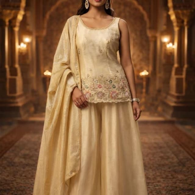 Ivory and Pastel Colors Palazzo Suit Set