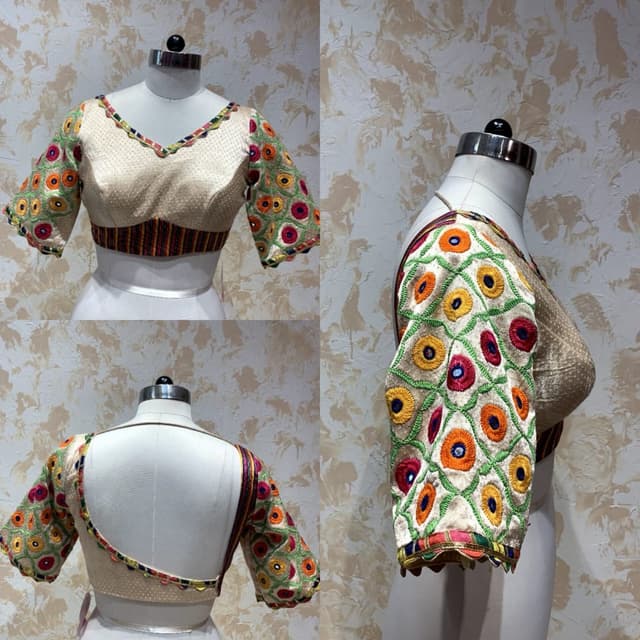 Cream, Multicolor (Orange, Yellow, Red, Green, Blue) Blouse