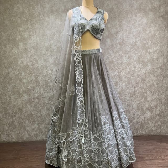 Gray and White Lehenga Choli