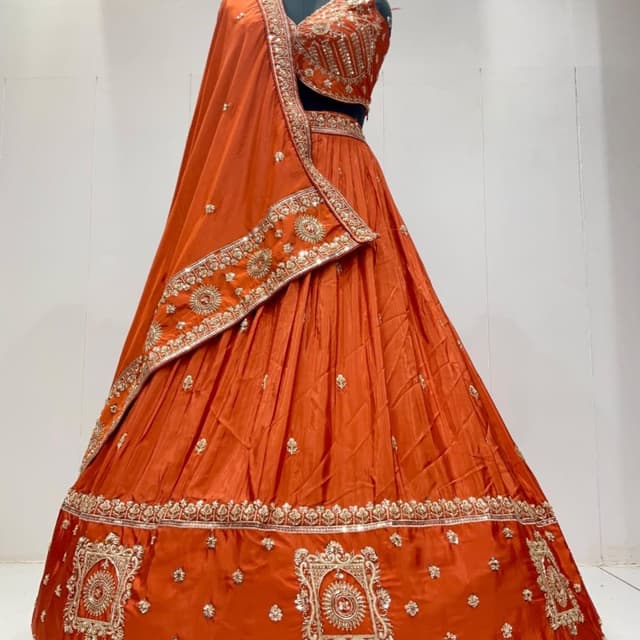 Orange and Gold Lehenga Choli
