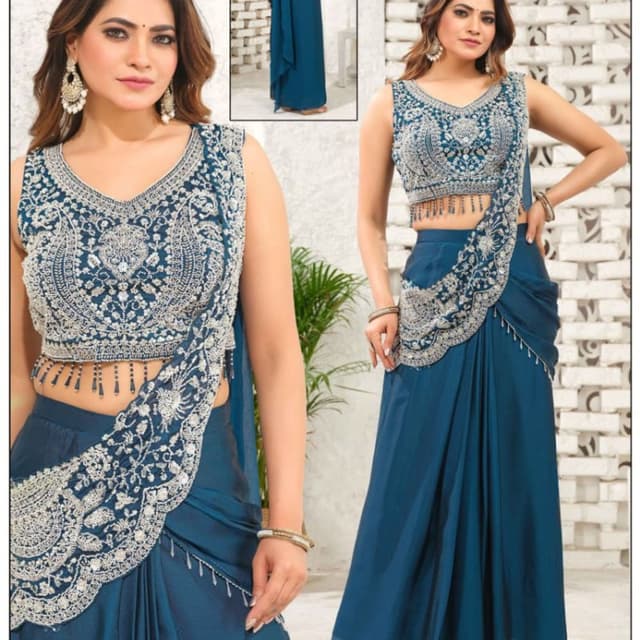 Teal and Silver Saree