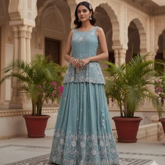 Blue, Silver, Pink, White Dress