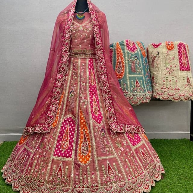 Mauve, Pink, Orange, and Gold Lehenga Choli