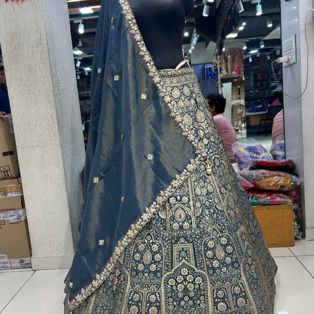 Teal, Gold Lehenga Choli