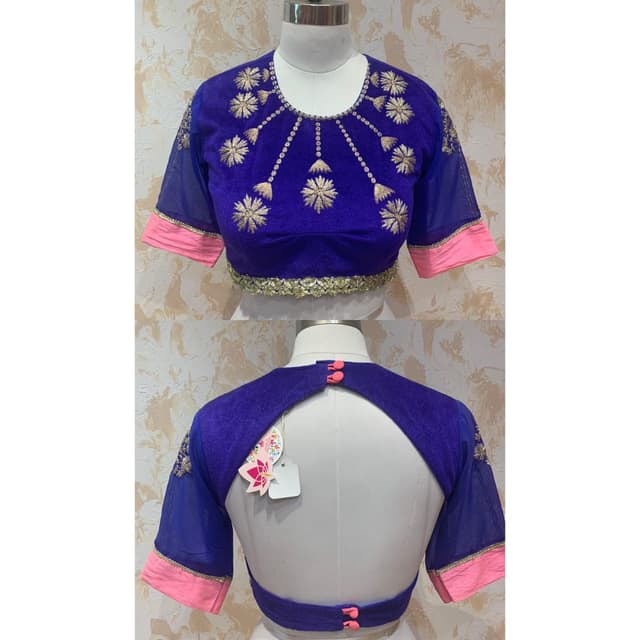 Royal Blue, Pink, Gold Blouse