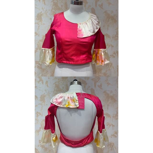 Hot Pink, White, Yellow, Orange Blouse