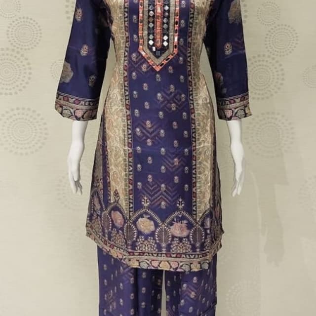 Navy blue, beige, and touches of peach and gold Salwar Kameez Suit