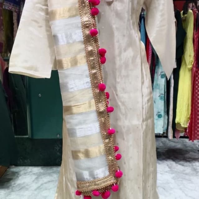 Ivory, Gold, and Hot Pink Kurta with Dupatta