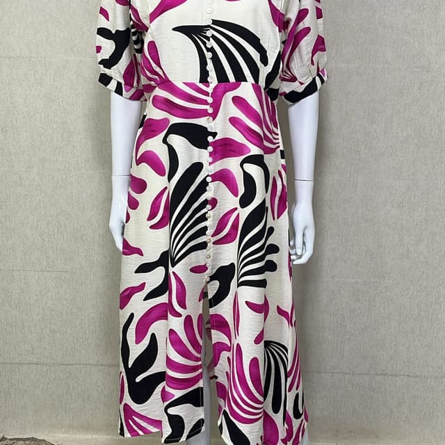 White, Black, and Magenta Dress