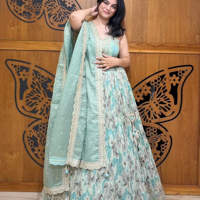 Aqua, Gray, White Lehenga Choli