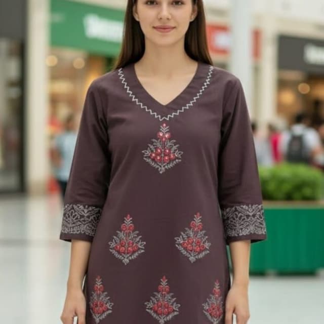 Brown, White, Red Kurti