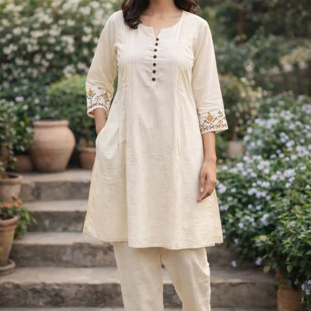 Ivory and gold Kurta and Pants Set