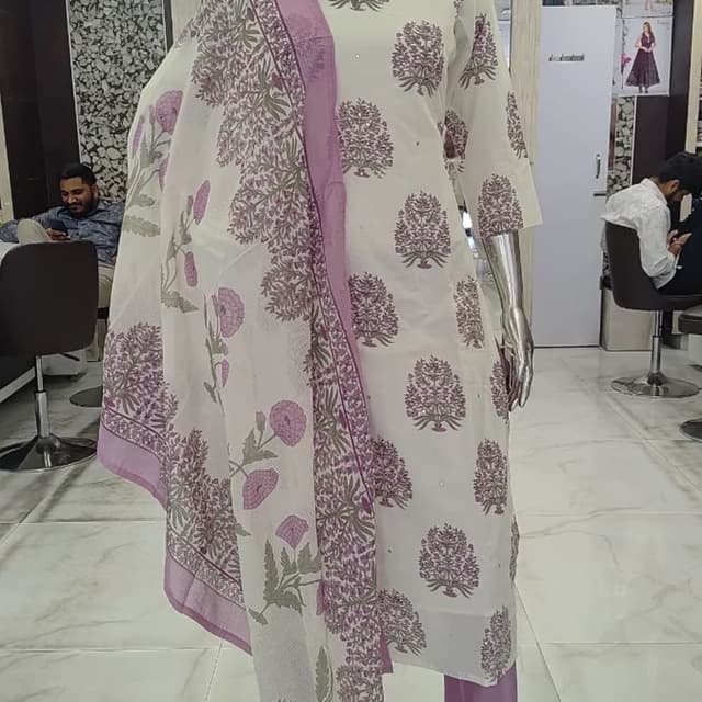 White, Purple, and Gray Salwar Kameez with Dupatta