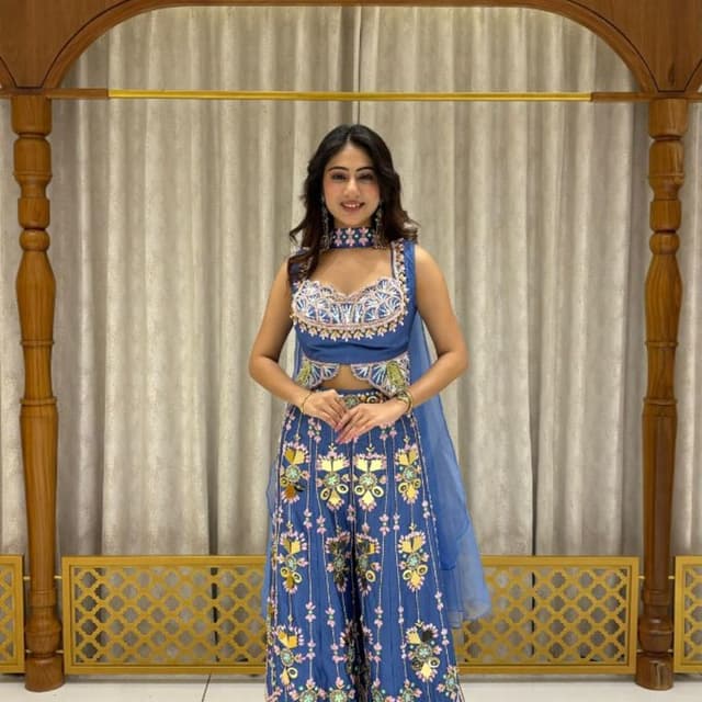 Blue, Gold, Pink, Green Sharara Suit