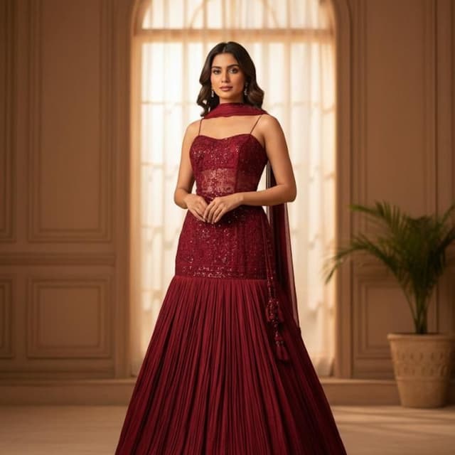 Burgundy, Maroon Lehenga Choli