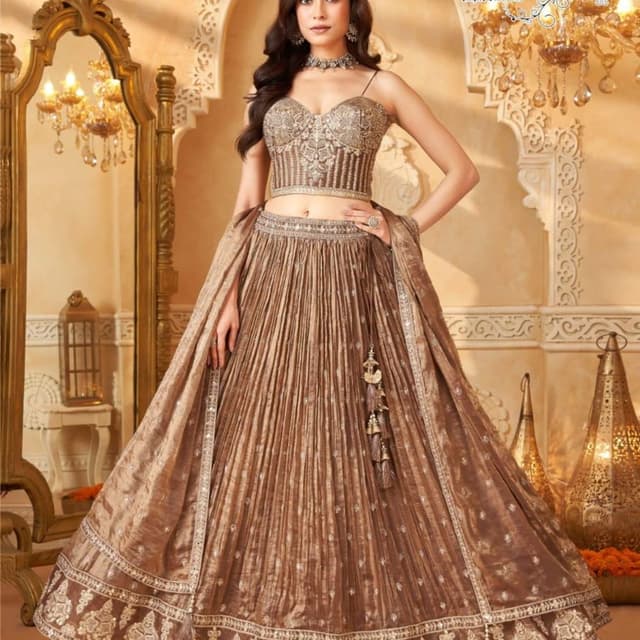 Brown and Gold Lehenga Choli