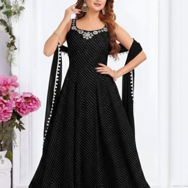 Black and White Anarkali Suit