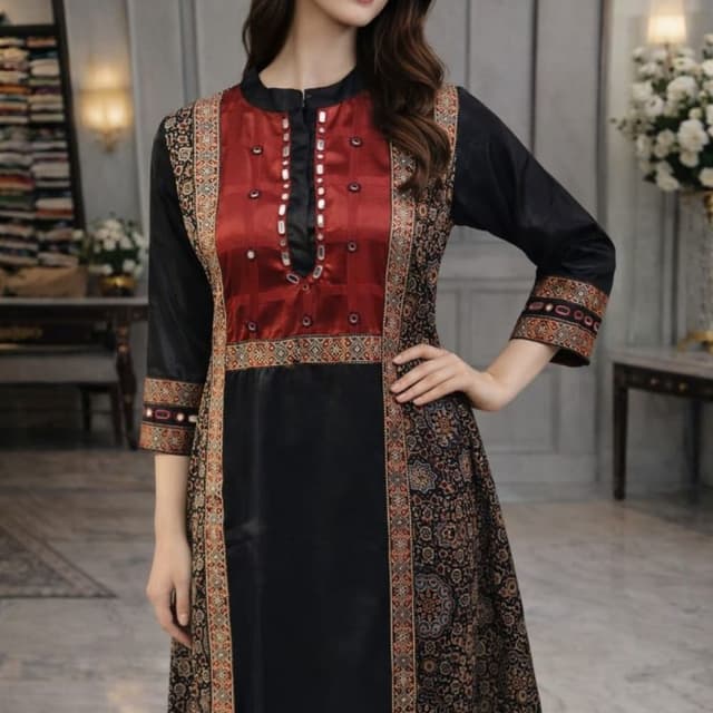 Black, Red, Beige Dress