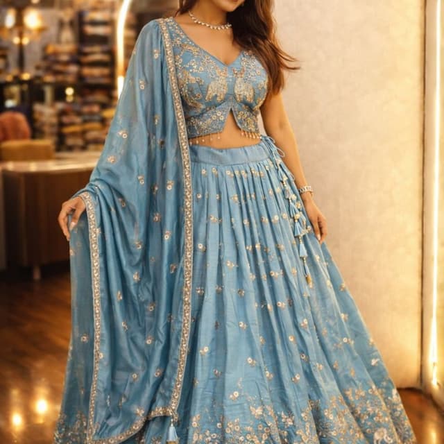 Blue and Gold Lehenga Choli