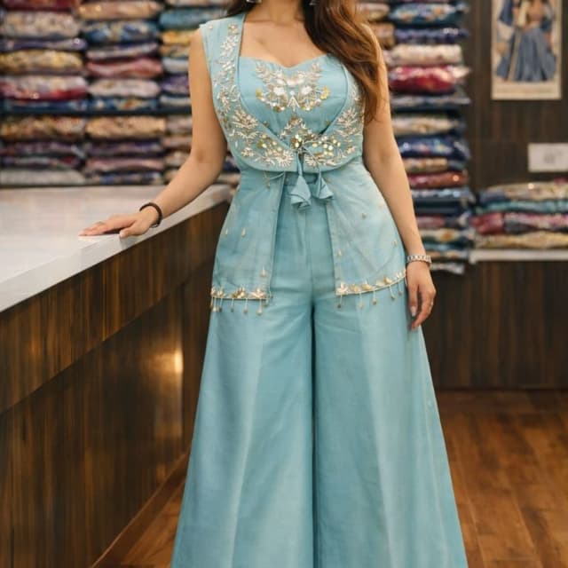 Light Blue, Beige, Gold Jumpsuit with Jacket