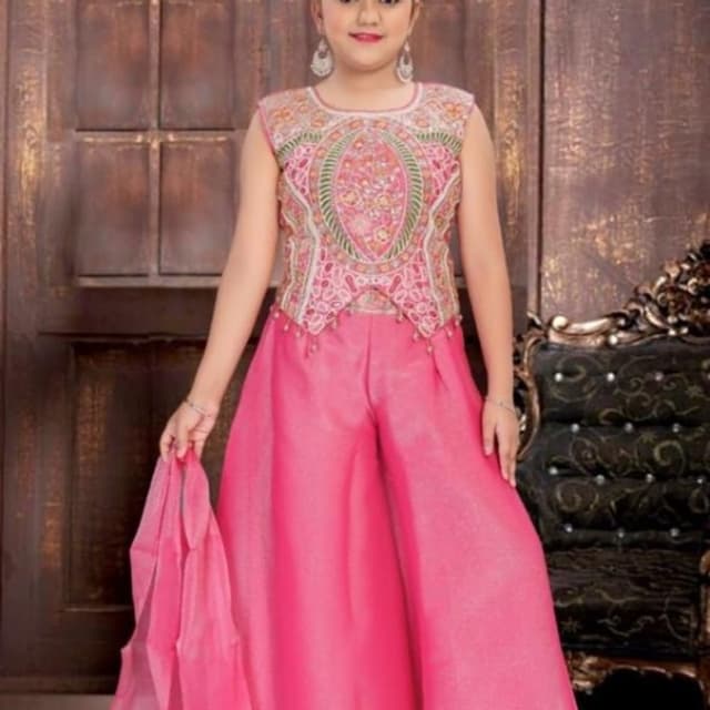 Pink, Beige, Green Palazzo Suit