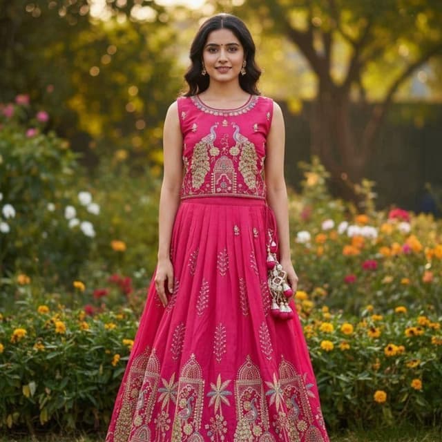 Magenta, Gold, Beige, Teal Lehenga Choli
