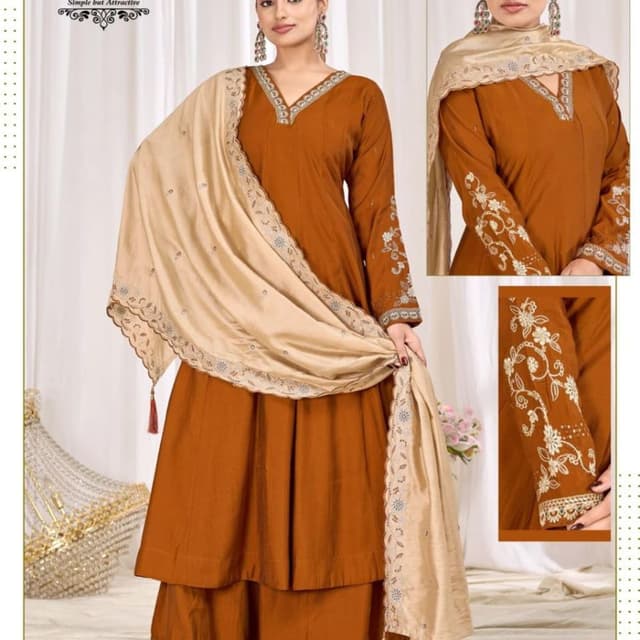 Brown and Beige Salwar Kameez with Dupatta
