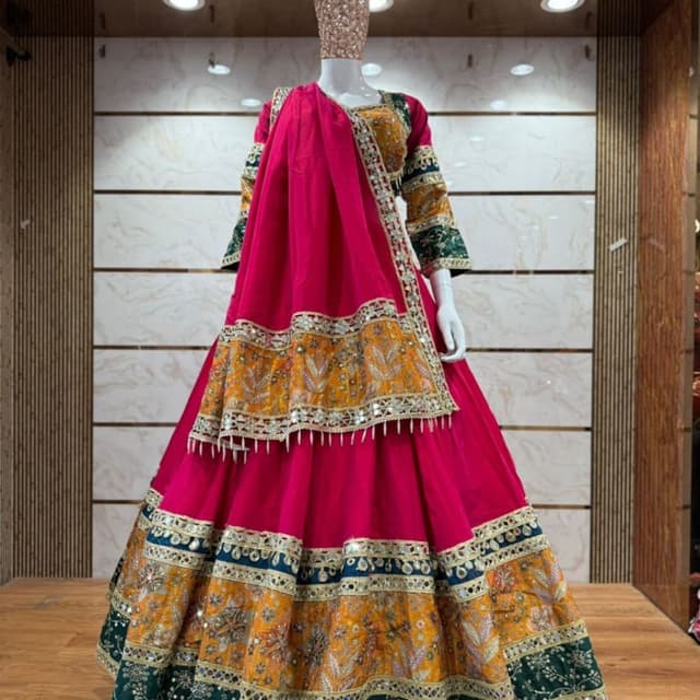 Magenta, Gold, Green, and Teal Lehenga Choli