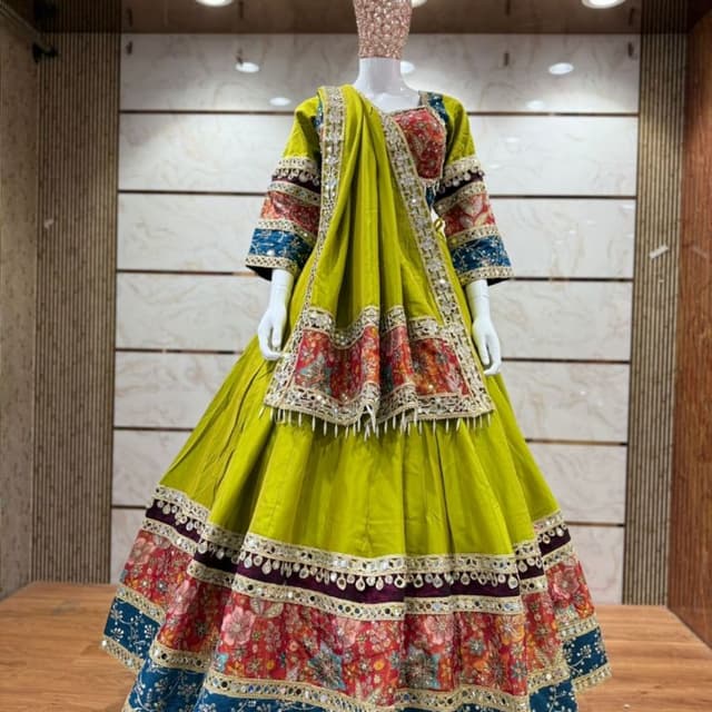 Lime Green, Red, Blue, Purple, Gold Lehenga Choli