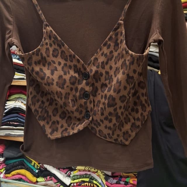 Brown and Leopard Print Top