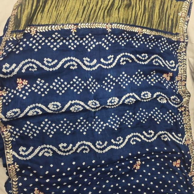 Navy Blue, Gold, White Saree