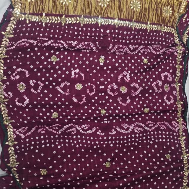 Burgundy, Gold, Green Saree