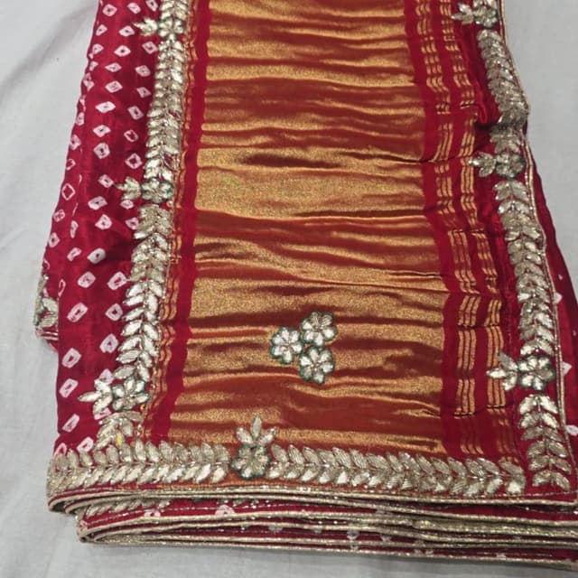 Red, Gold, Silver Saree