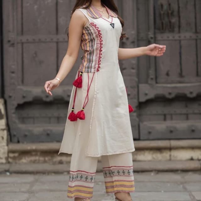 Ivory, Red, Yellow, Brown, and Black Kurta and Pants Set