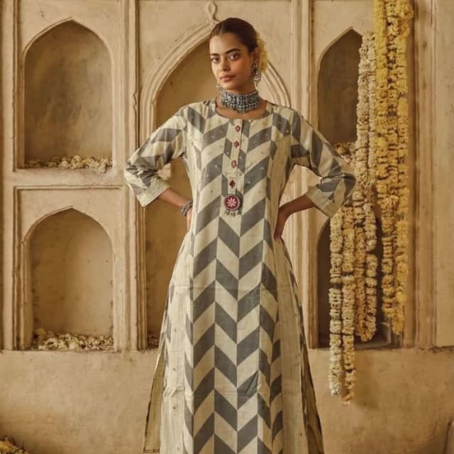 Grey and Beige Kurta
