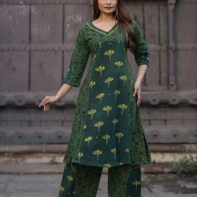 Green and Yellow Kurta and Palazzo Set
