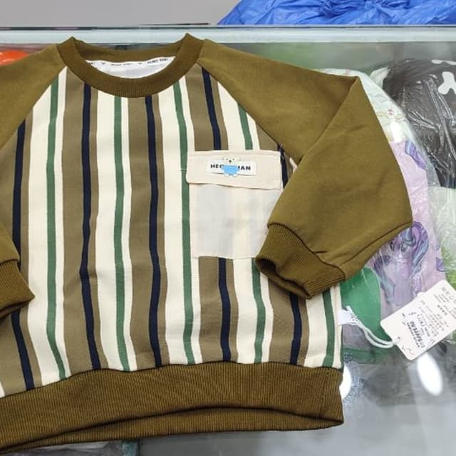 Olive green, cream, navy blue, and khaki Sweatshirt