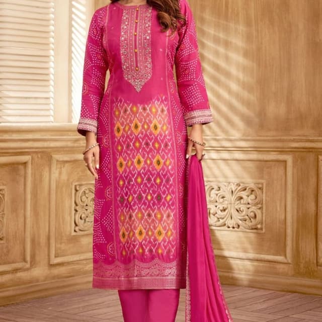Pink, Yellow, White Salwar Suit