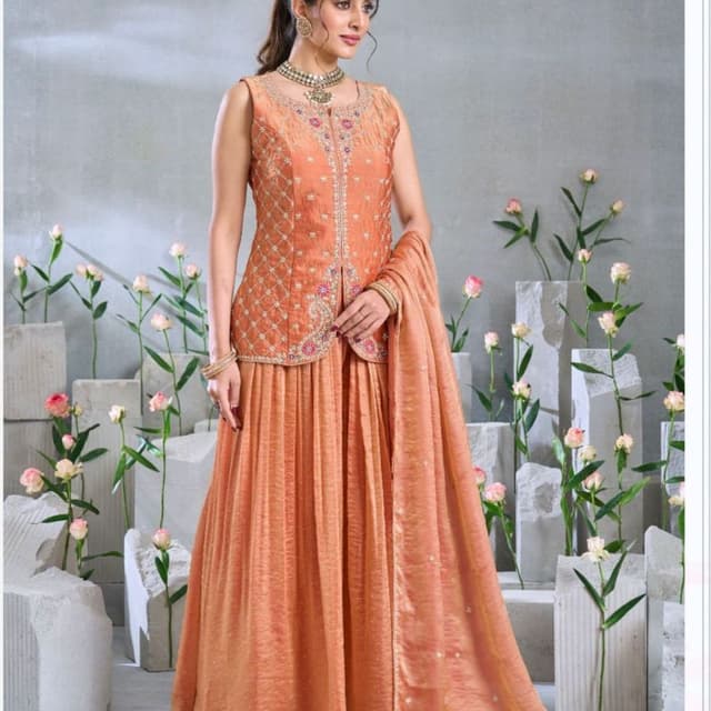 Peach, Gold, Pink Lehenga Choli