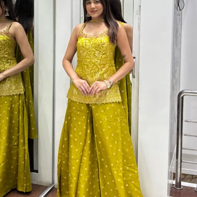 Olive Green and Gold Salwar Kameez